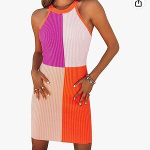 Color block pink orange dress